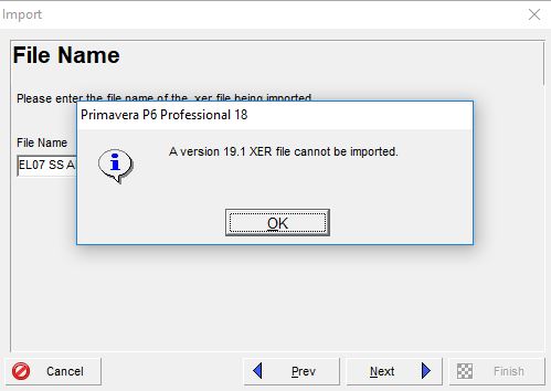 XER file cannot be imported in Primavera P6