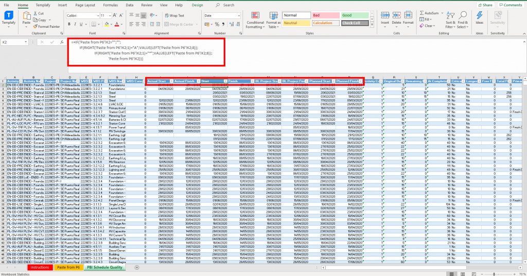 Pivot Table with data from Primavera P6