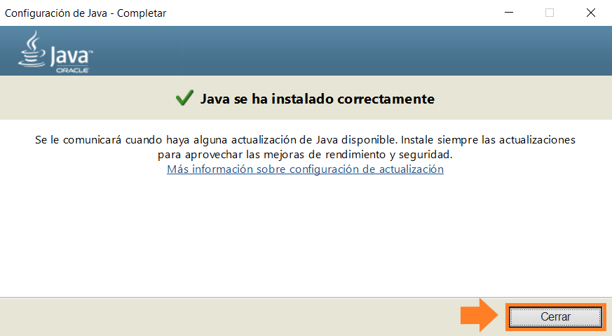 Instalación Java completada