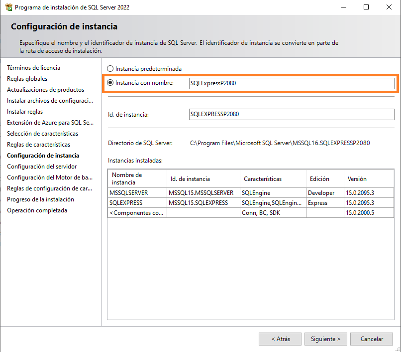 Microsoft SQL Server Configuración de instancia