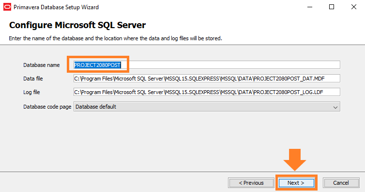 Primavera Database Setup Wizard Configure Microsoft SQL Server