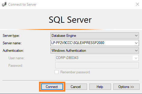 SSMS Connect to Server Project 2080